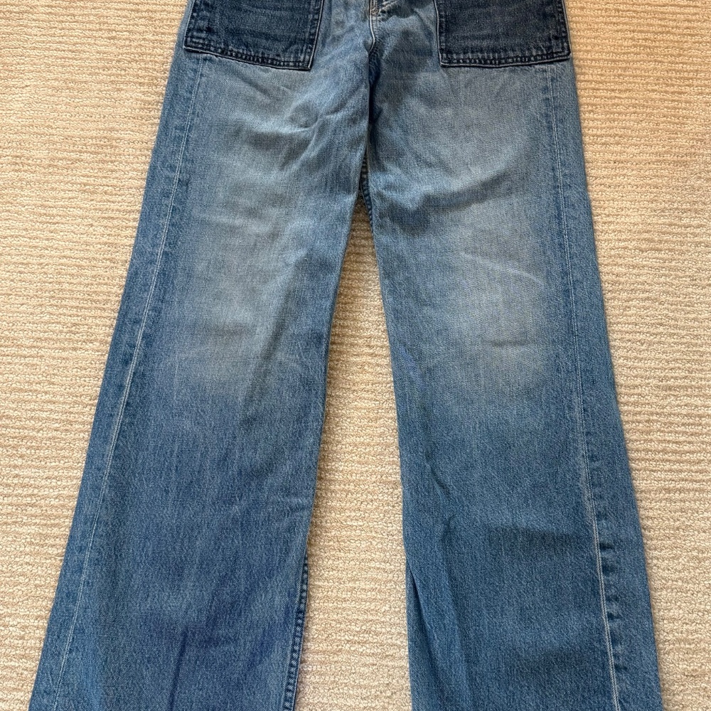 MOTHER The Patch Maven Heel Wide Leg  High Rise Jeans in Love Triangle Size 25 - Picture 2 of 12